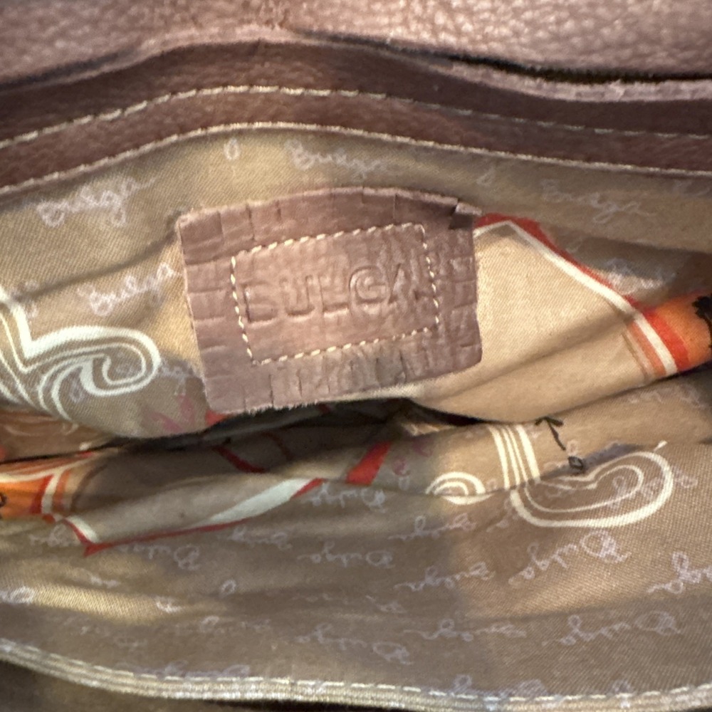Vtg Y2K Bulga Brown Leather Kisslock Shoulder Bag Purse Satchel Buckle Details‎ - Picture 10 of 16